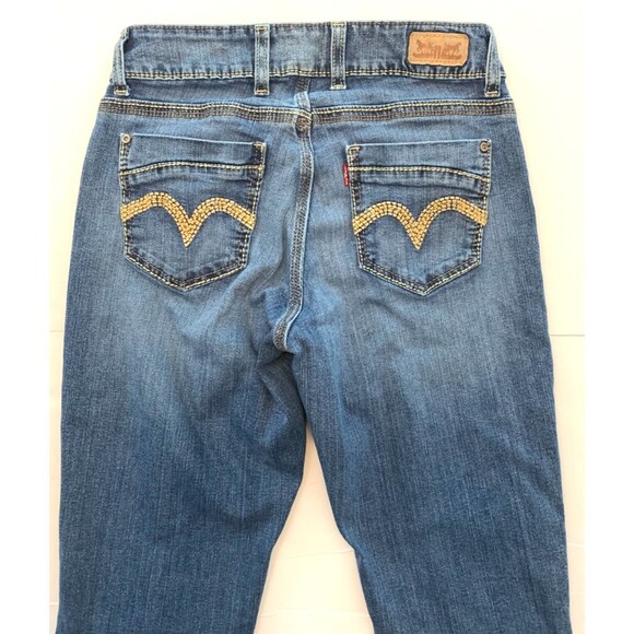 Levis 529 Jeans Womens 28 Low Rise Curvy Slim Fit Stacked Button Whiskered Denim - Picture 9 of 10